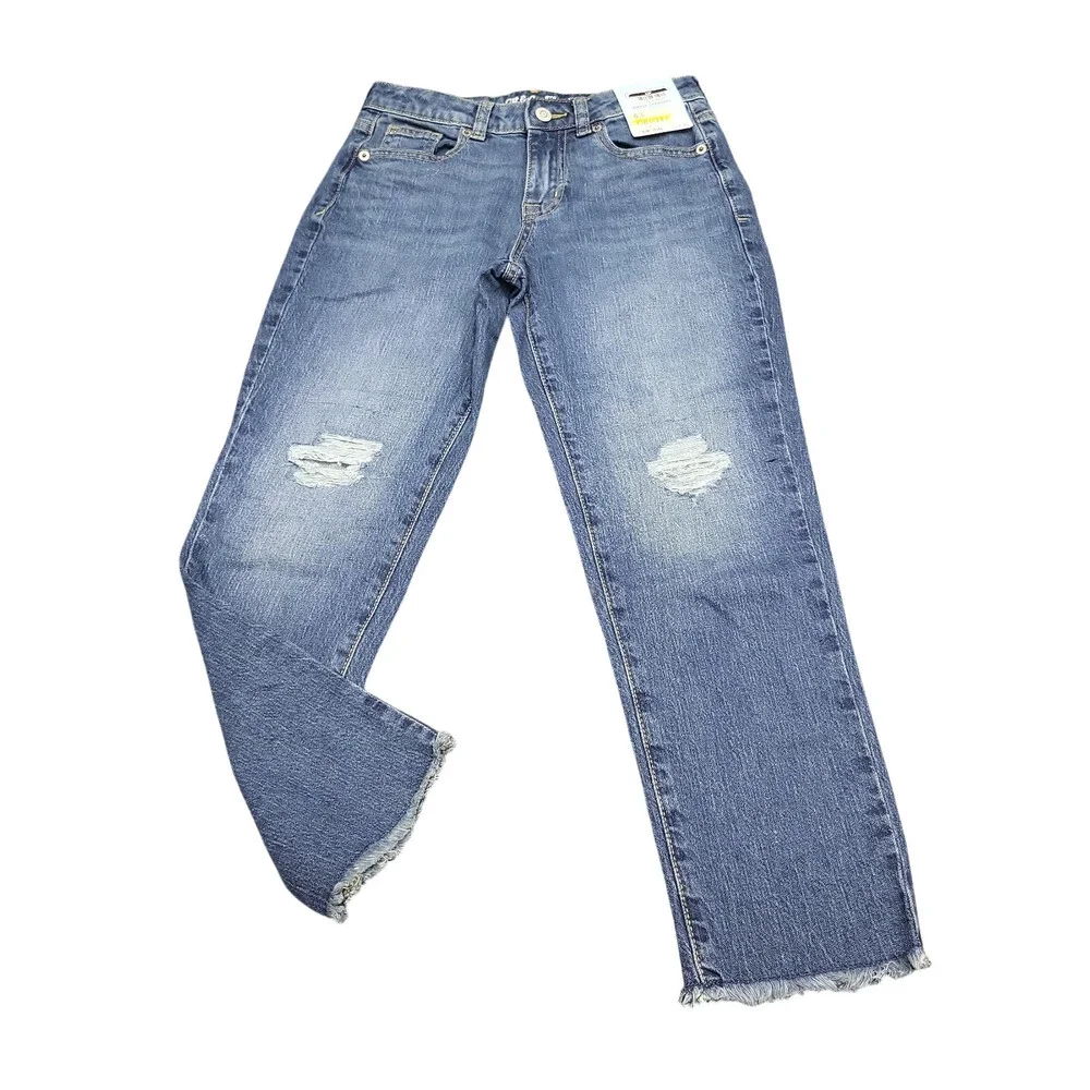 Cat & Jack Girls Ankle Straight Stretch Jeans Pockets Medium Blue Wash Size 12